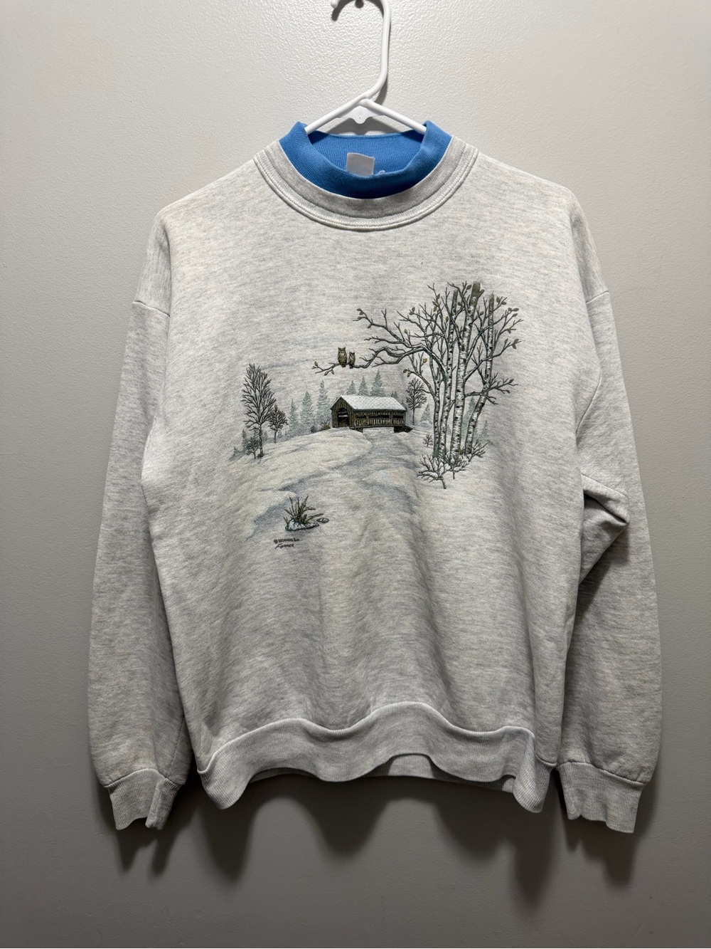 Morning Sun Winter Scene Grandmacore vintage crewneck cabin snow outdoor